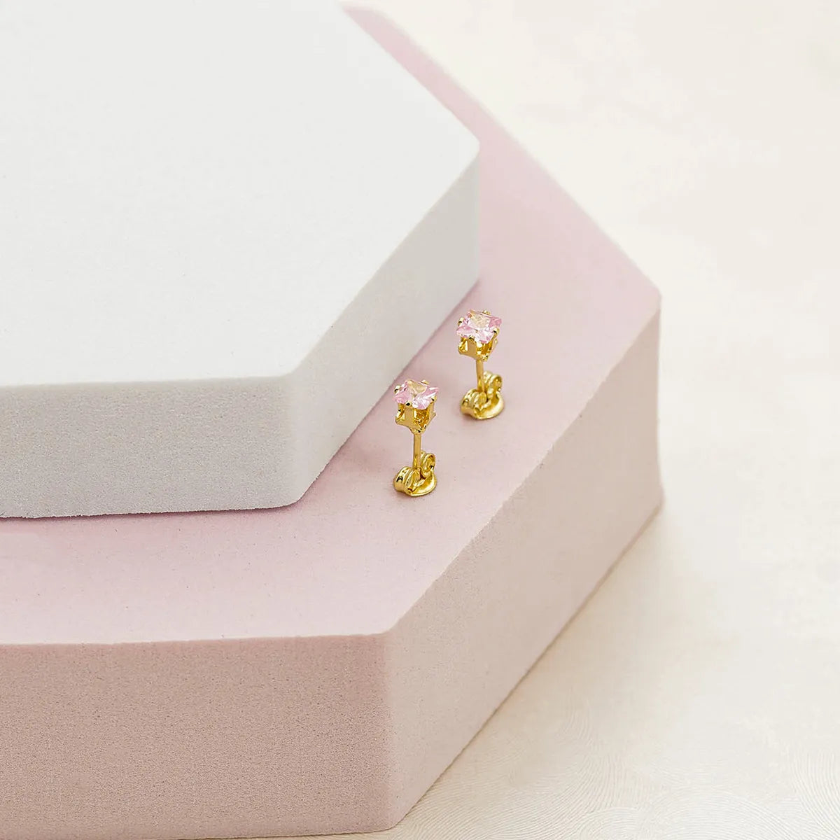 Aretes Topo Circon Cuadrado ROSA
