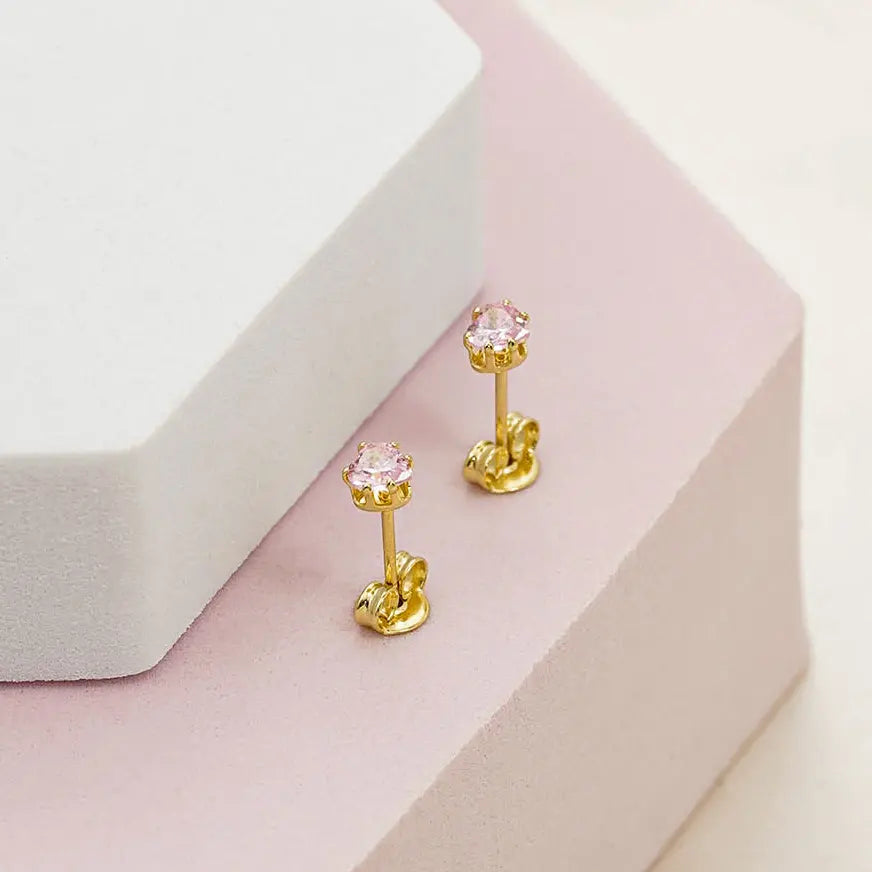 Aretes Topo Circonia Corazón ROSA