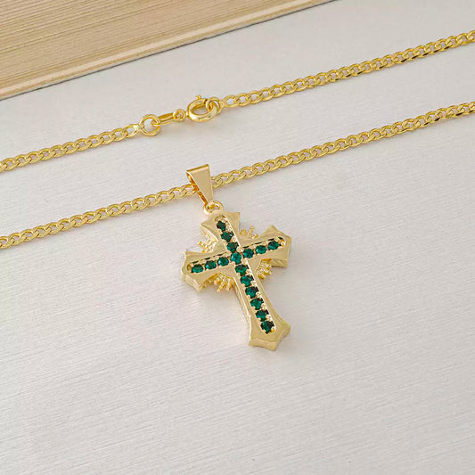 Dije Cruz Sagrada Circonias Verde