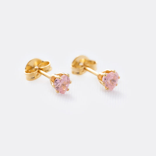 Aretes Topo Circonia Corazón ROSA