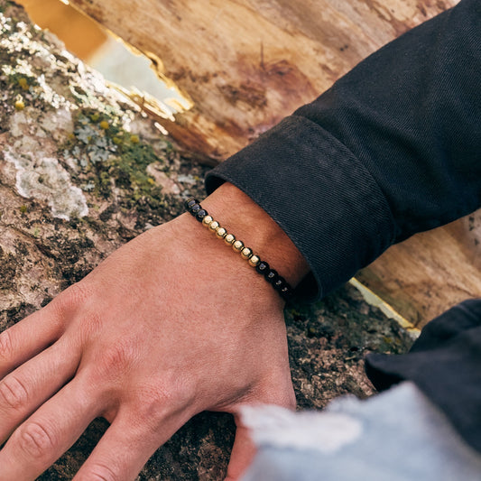 Pulsera Oro Negro  Balin #6 + Piedra onix